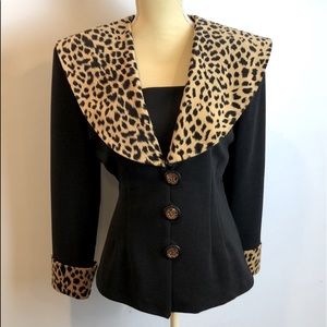 Vintage Joseph Ribkoff Blazer Black with Faux Leopard Trim